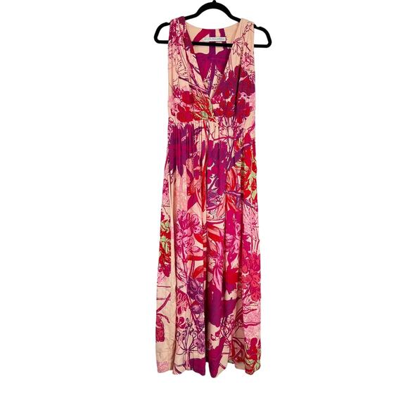 Roopa Pemmaraju The Peela‎ Silk V-Neckline Maxi Gown Dress Multicolor Size Small - Picture 4 of 16